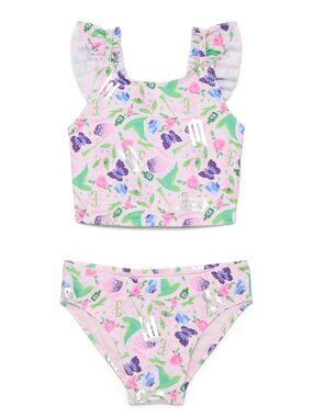 WICKED Pink Floral & Butterfly Two-Piece girls bikini - size Large